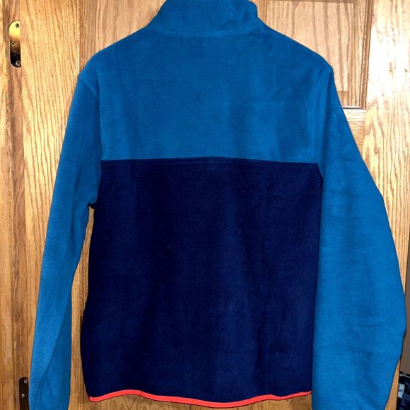 Land's End Men's M Blue Color Block Polar Fleece Quarter Snap Pullover Jacket - Picture 4 of 9